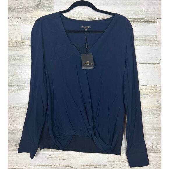 Massimo Dutti womens medium navy blue long sleeve blouse top New lightweight - Picture 1 of 8